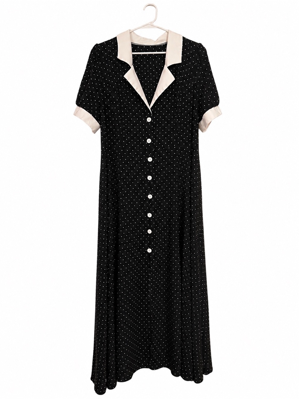 SHEIN Black Polka Dot Maxi Dress with Cream Collar & Cuffs